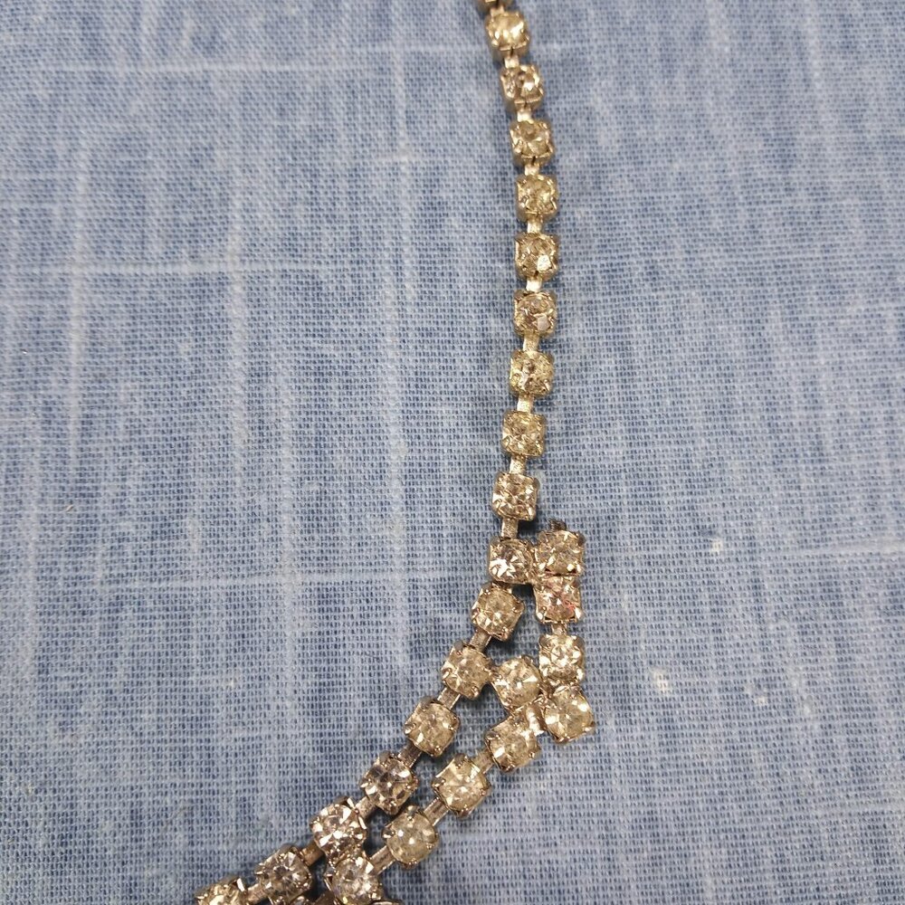 1950s Vintage Statement Necklace with Drop Strands of Clear Rhinestone - Picture 4 of 8